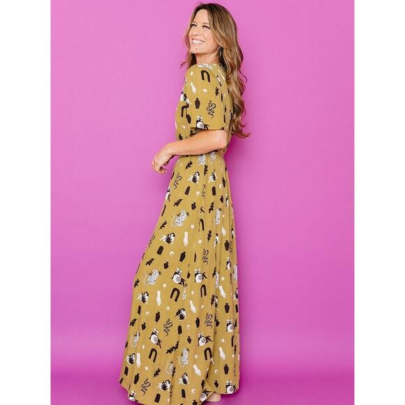 Mata Traders Dresses & Skirts - Mata Traders Brea Wrap Dress Womens XS Green Novelty Print Maxi Tencel Boho